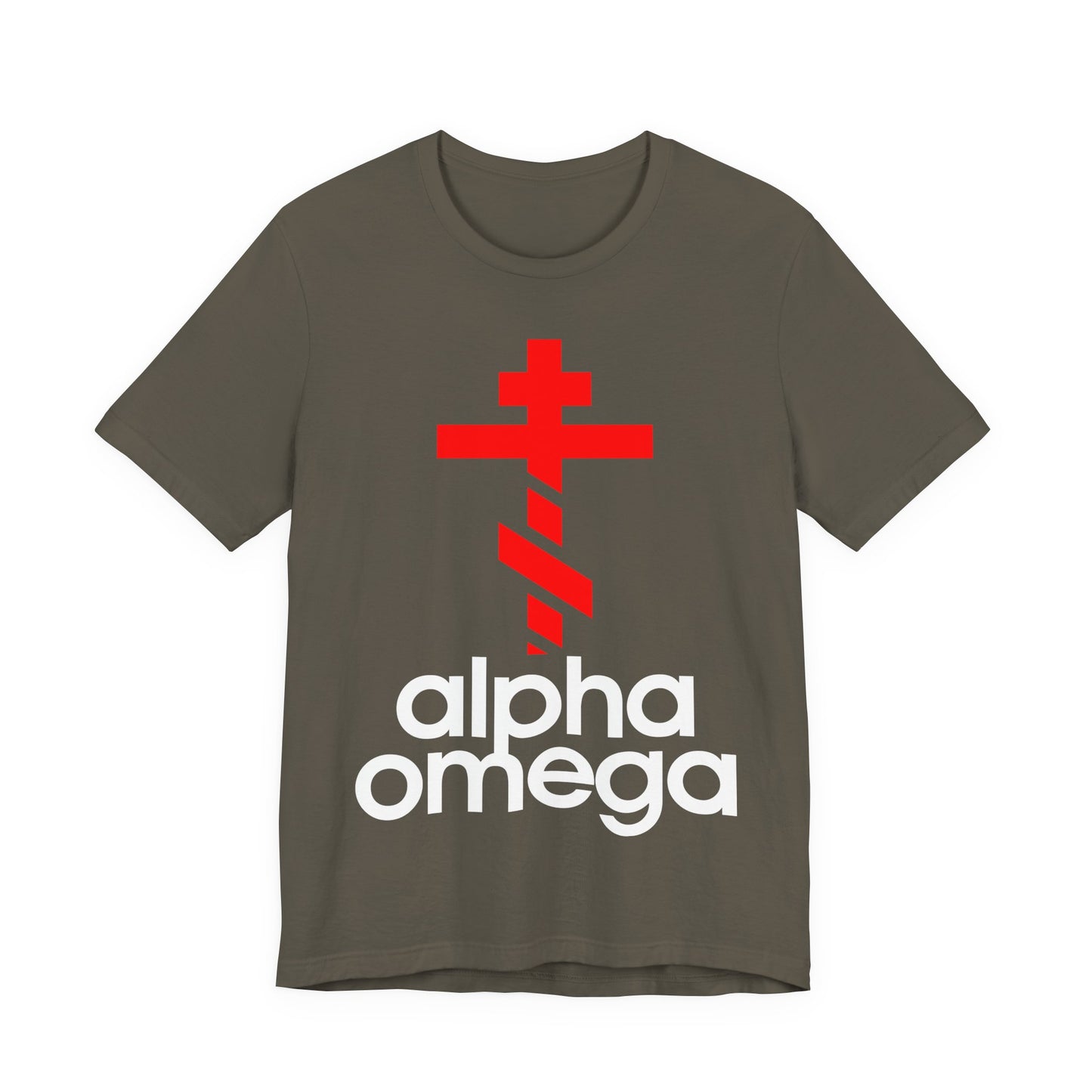 Alpha & Omega Red Cross | Red Adidas Logo Mashup | Modern Graphic Design | Orthodox Christian Unisex Cotton T-Shirt