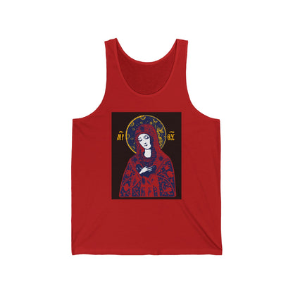Joy of All Joys Tenderness Theotokos Iconographic Based on Traditional Orthodox Iconography | Red Design | Orthodox Christian Jersey Tank Top