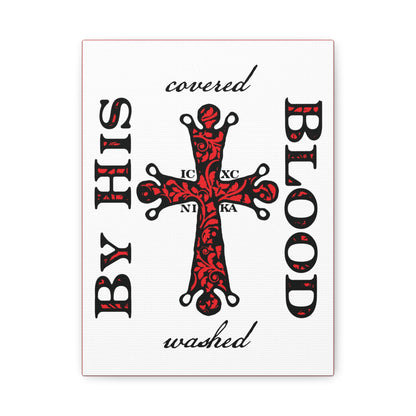 Washed/Covered By His Blood (1 John 1:7) | ICXC NIKA Ornate Red Orthodox Cross | Orthodox Christian Canvas Art