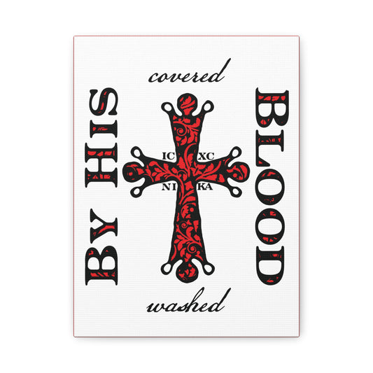 Washed/Covered By His Blood (1 John 1:7) | ICXC NIKA Ornate Red Orthodox Cross | Orthodox Christian Canvas Art
