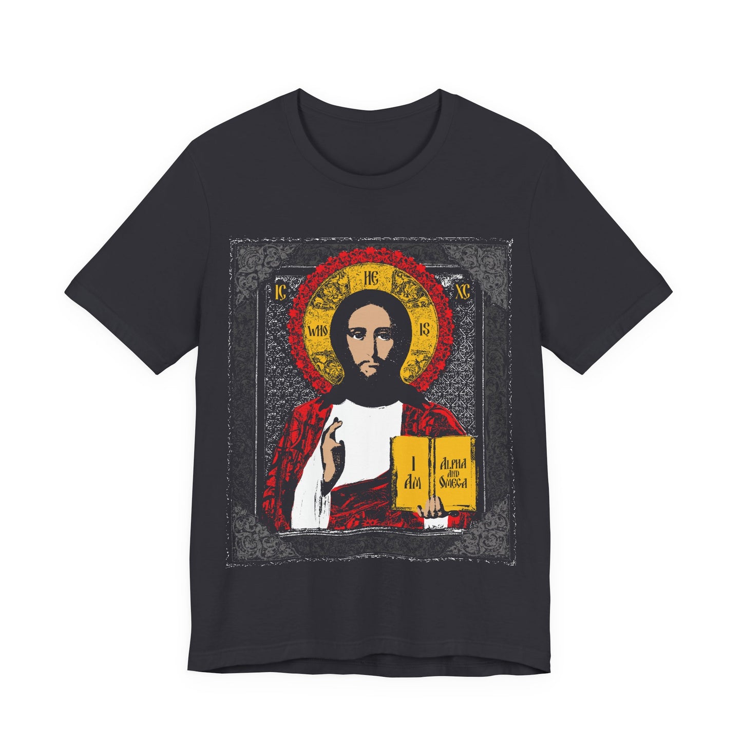 Christ Pantocrator Icono-Graphic | He-Who-Is | I Am the Alpha and Omega | Ancient Icon Graphic Design | Orthodox Christian Cotton T-Shirt