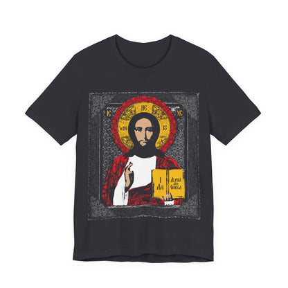 Christ Pantocrator Icono-Graphic | He-Who-Is | I Am the Alpha and Omega | Ancient Icon Graphic Design | Orthodox Christian Cotton T-Shirt