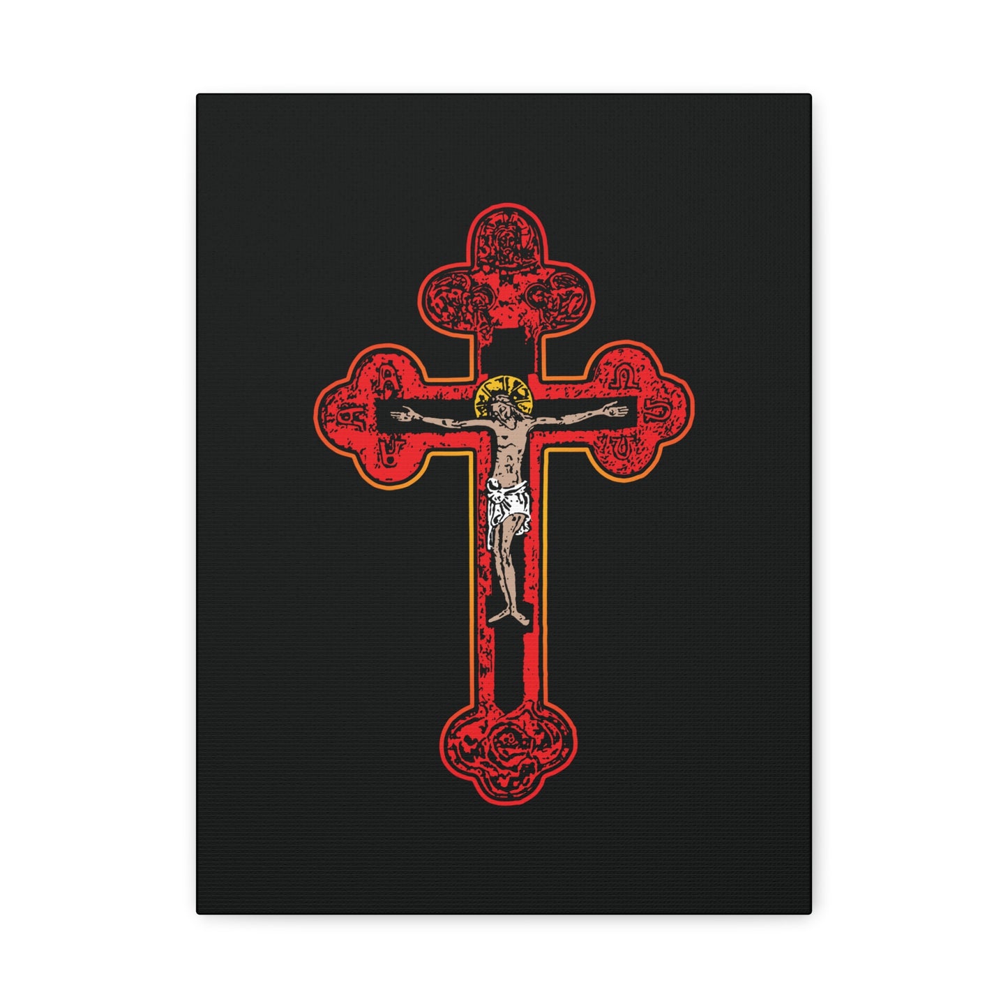 Red Orthodox Christian Crucifix | Byzantine Golgotha Cross | Alpha & Omega | I Am Crucified With Christ | Orthodox Christian Canvas Wall Art