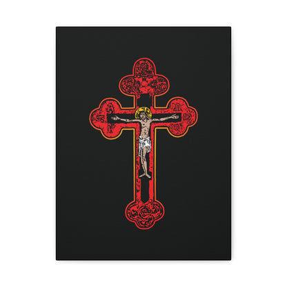 Red Orthodox Christian Crucifix | Byzantine Golgotha Cross | Alpha & Omega | I Am Crucified With Christ | Orthodox Christian Canvas Wall Art