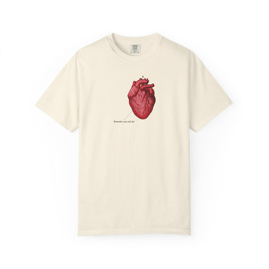 Remember You Will Die | Retro Medical Textbook Heart | Memento Mori | It's Later Than You Think | Heavyweight Cotton Unisex T-Shirt