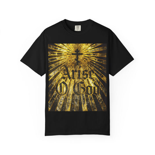 Arise O God | Psalm 81 (82 LXX) | Textured Gothic Font w/ Orthodox Cross & Golden Rays | Divine Council | Heavyweight Cotton Unisex T-Shirt