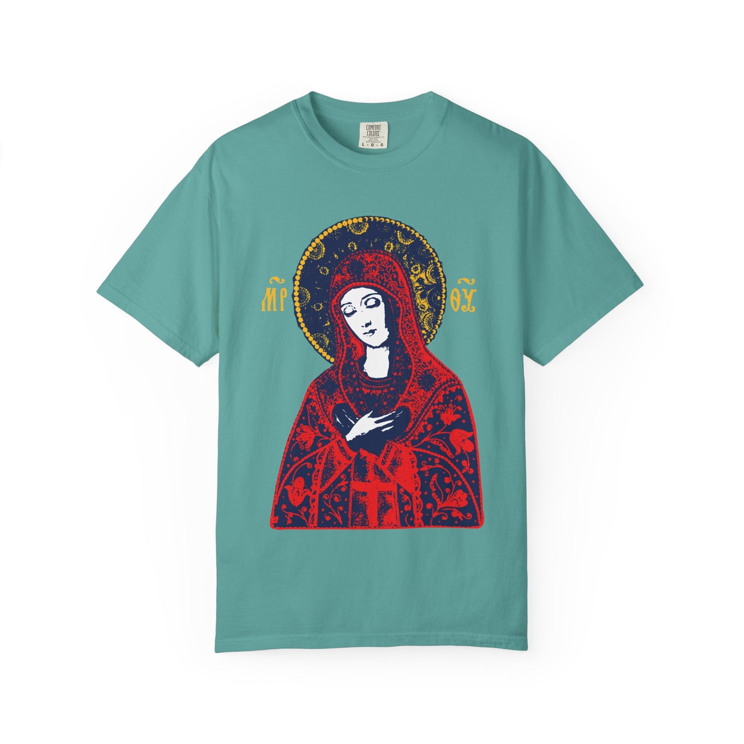 Joy of All Joys Tenderness Theotokos Iconographic Based on Traditional Orthodox Iconography | Christian Heavyweight Cotton Unisex T-Shirt