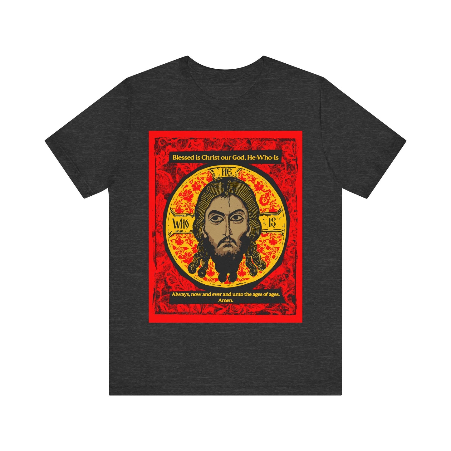 Made Without Hands (Mandylion/Image of Edessa) | Jesus Christ Orthodox Icon Graphic Design | Red Black & Yellow | Orthodox Christian T-Shirt