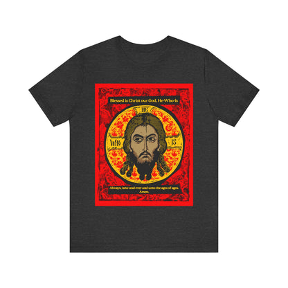 Made Without Hands (Mandylion/Image of Edessa) | Jesus Christ Orthodox Icon Graphic Design | Red Black & Yellow | Orthodox Christian T-Shirt