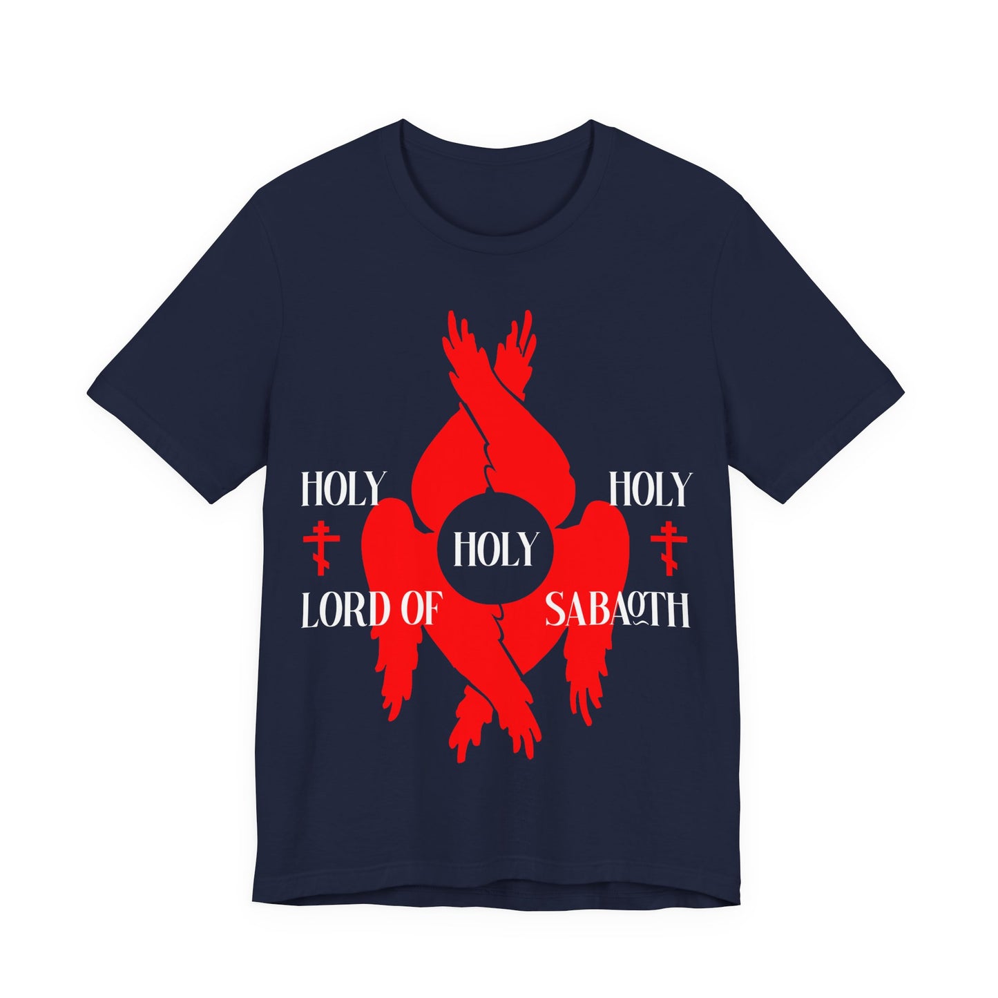 Holy Holy Holy Lord of Sabaoth Red Seraphim Wings Orthodox Crosses | Isaiah 6:3 | Divine Council | Orthodox Christian Cotton Unisex T-Shirt