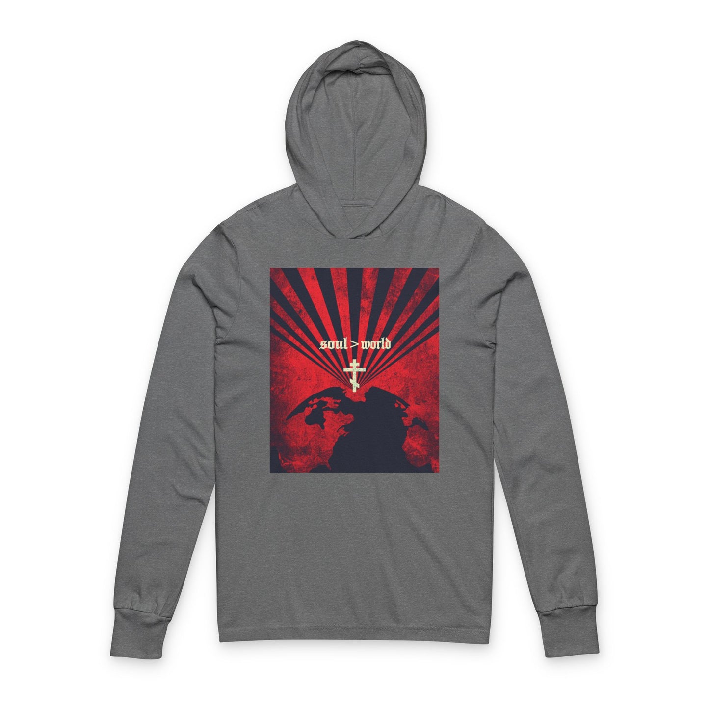 What Shall it Profit a Man | Matthew 16:26 | Soul Is Greater Than World | Red Earth White Cross | Orthodox Long Sleeve Hooded Shirt