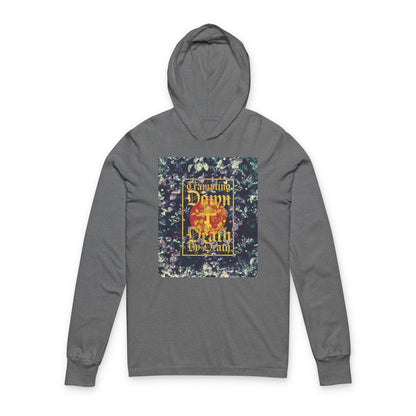 Trampling Down Death By Death | Paschal Floral Design with Gothic Script and Three-Bar Cross | Orthodox Long Sleeve Hooded Shirt