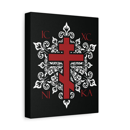 ICXC / NIKA Red Orthodox Cross on Ornate White Medieval Floral Design | Exclusive Best-Selling | Orthodox Christian Canvas Art