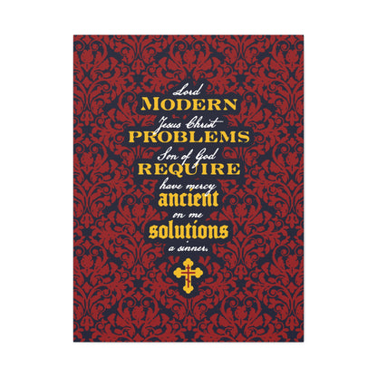 Modern Problems Require Ancient Solutions (Jesus Prayer, Floral Background) No. 2 | Orthodox Christian Canvas Wall Art