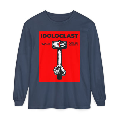Idoloclast Idol-Smasher | Jesus NIKA Fist w/ Sledgehammer on Red Background | Smash Your Passions | Orthodox Christian Long Sleeve Shirt