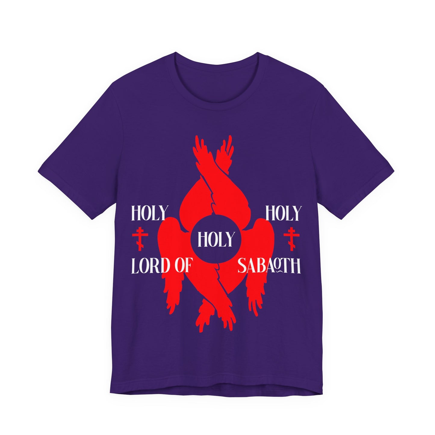 Holy Holy Holy Lord of Sabaoth Red Seraphim Wings Orthodox Crosses | Isaiah 6:3 | Divine Council | Orthodox Christian Cotton Unisex T-Shirt