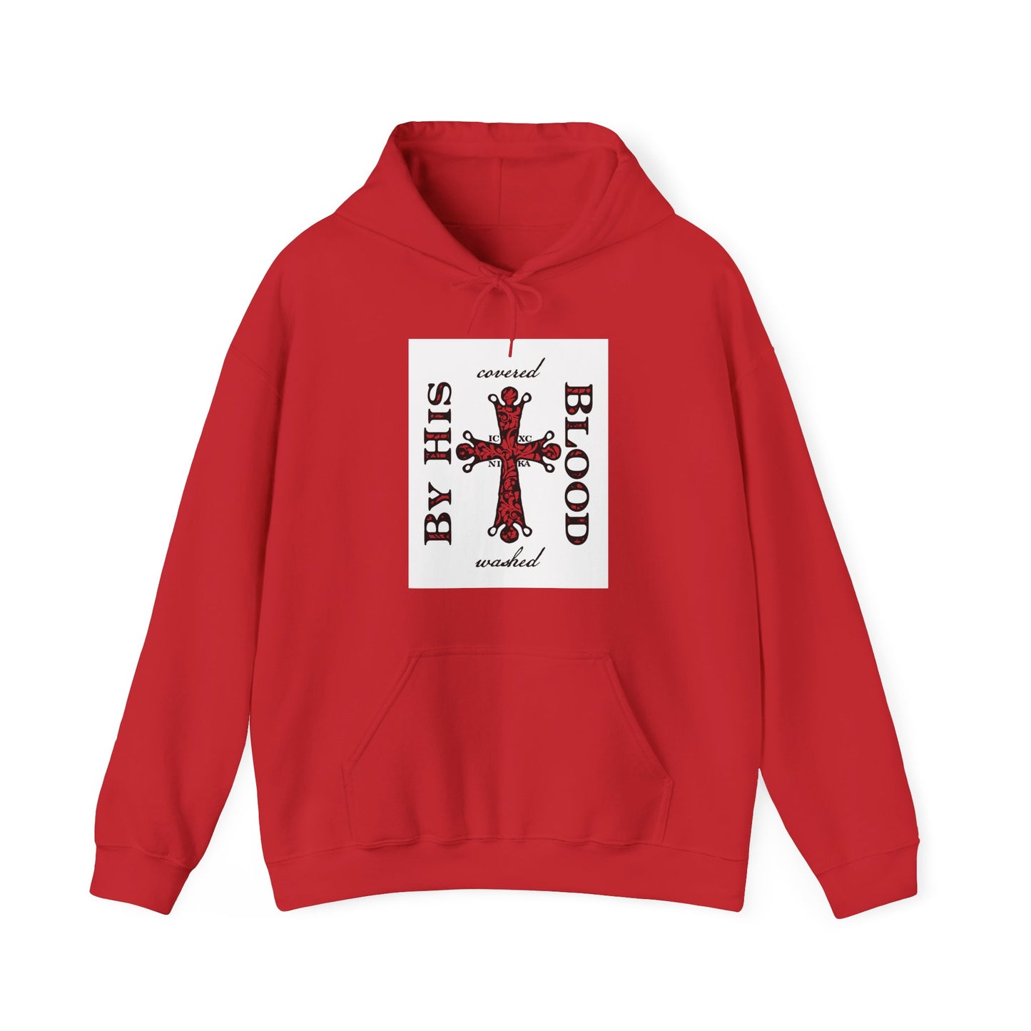 Washed/Covered By His Blood (1 John 1:7) | ICXC NIKA Ornate Red Orthodox Cross | Orthodox Christian Hoodie / Hooded Sweatshirt