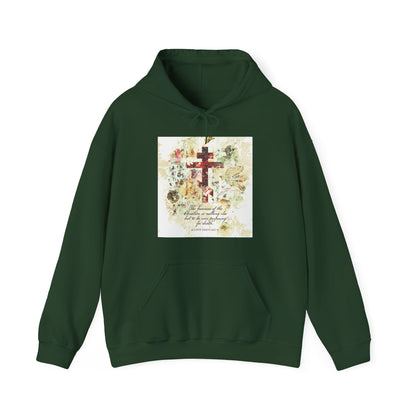 Preparing For Death | White & Beige Floral Scrapbook Texture Cross | Arts & Crafts Style | St Irenaeus | Orthodox Christian Hoodie