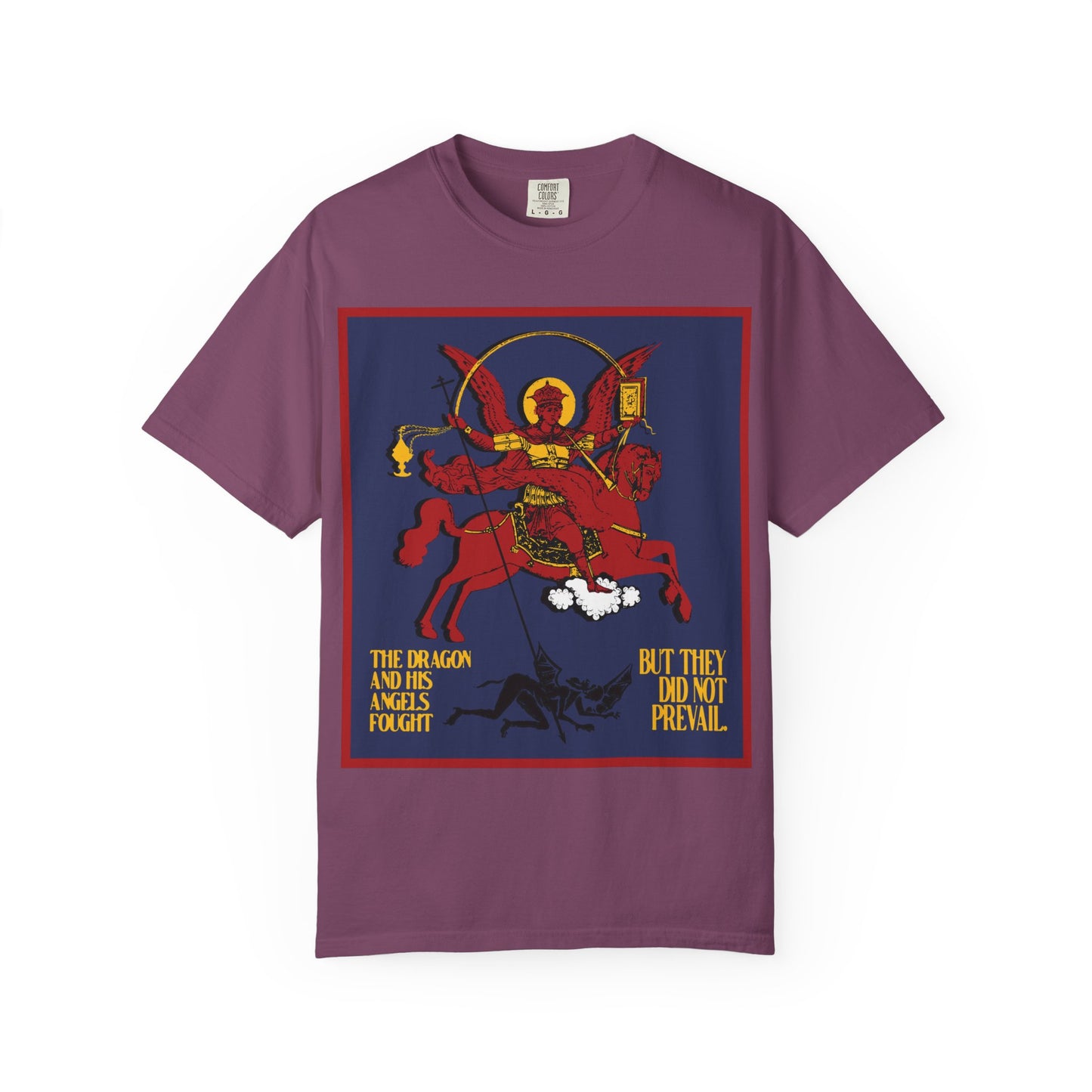 Archangel Michael Defeating Satan the Dragon (Rev 12:7-8) | Apocalyptic IconoGraphic | Orthodox Christian Heavyweight Cotton Unisex Tee