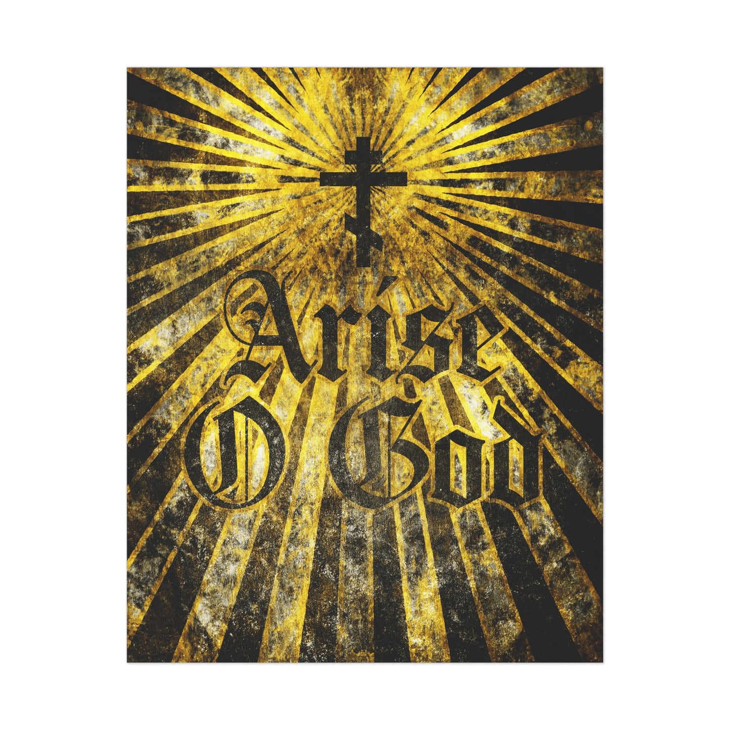 Arise O God | Psalm 81 (82 LXX): Orthodox Christian art poster with textured gothic font, Orthodox cross, and golden rays—reflecting the divine council worldview and inspired by the Septuagint.