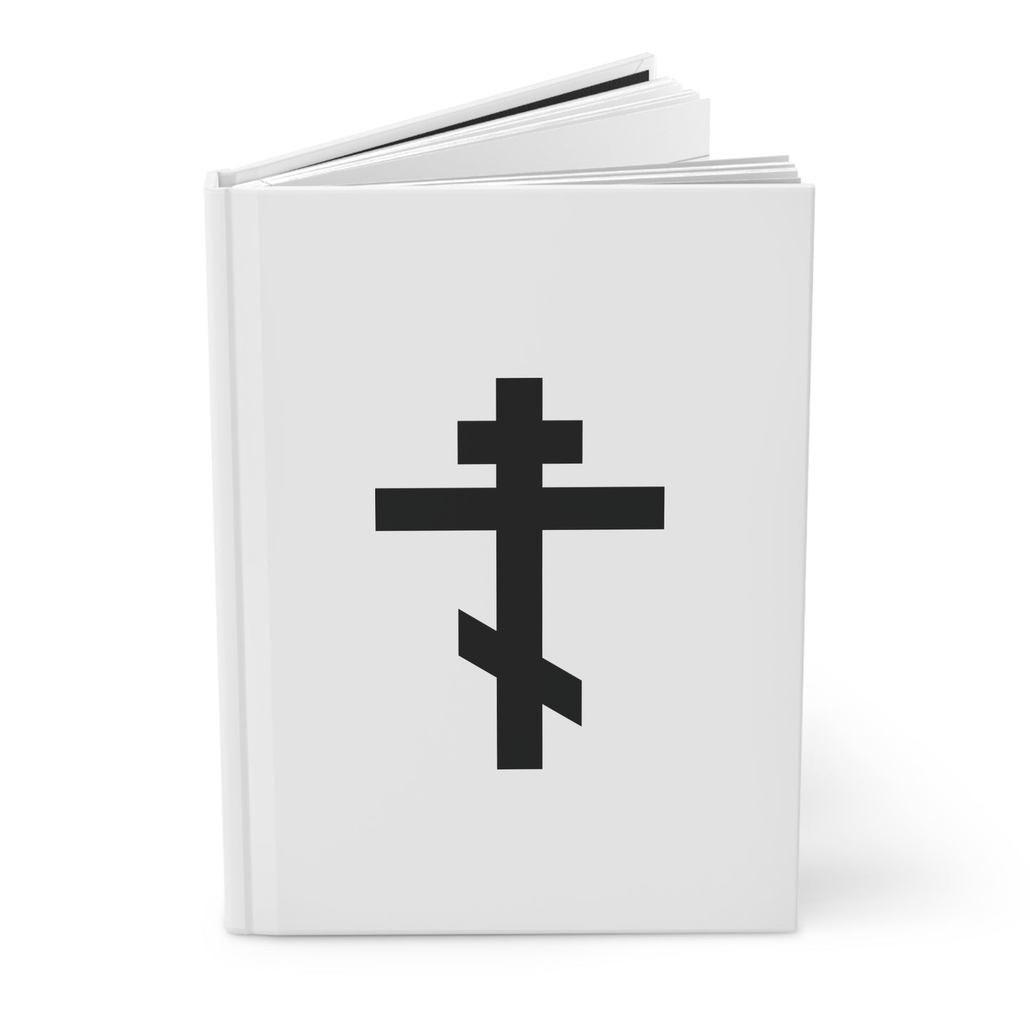 Black Orthodox Cross White Background | Behold, the Tree of the Cross revered by all, now draweth near | Orthodox Hardcover Journal