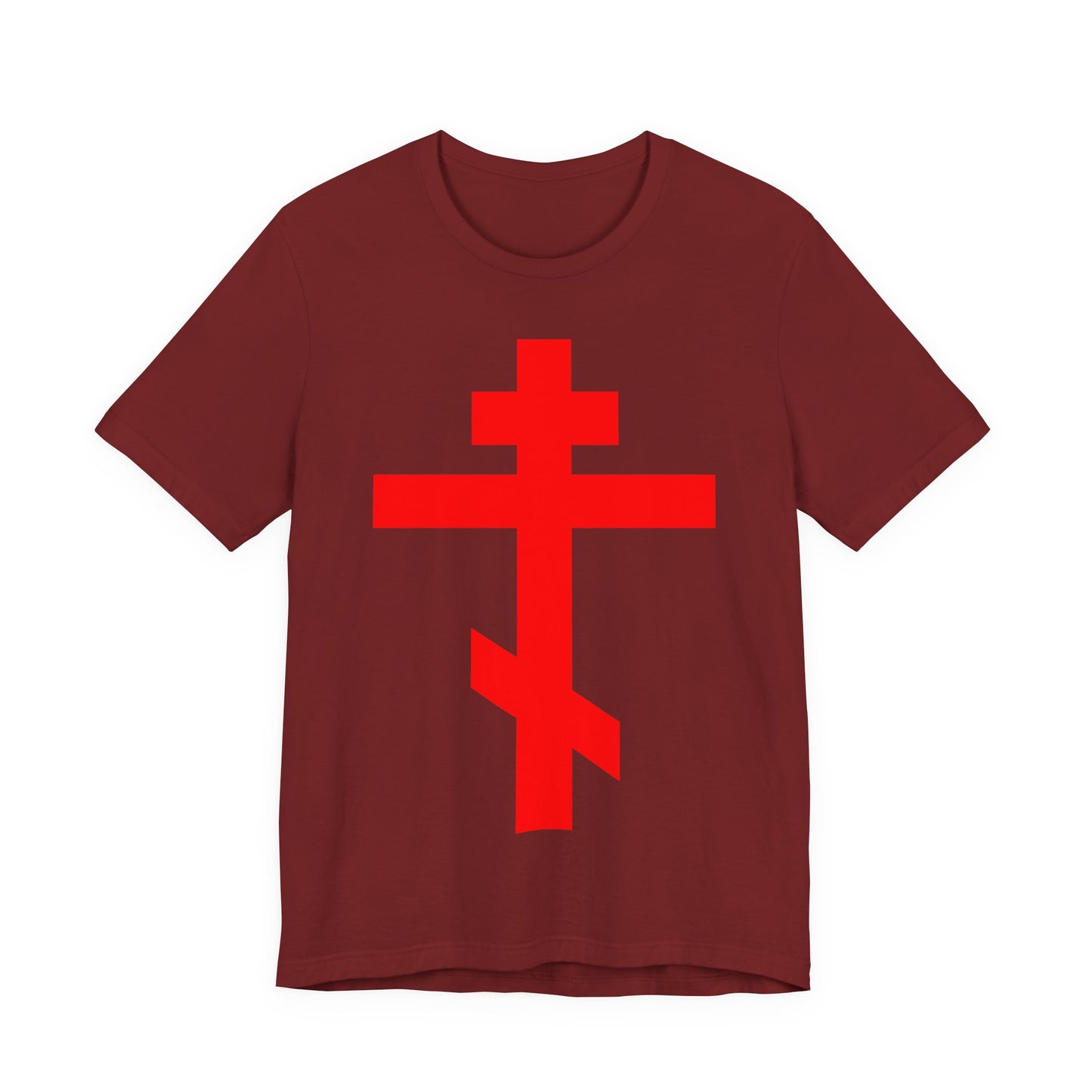 Red Orthodox Tribar Cross | Preserve Thy People By Thy Cross, O Lord | Christ is King | Christian Unisex Cotton Tee