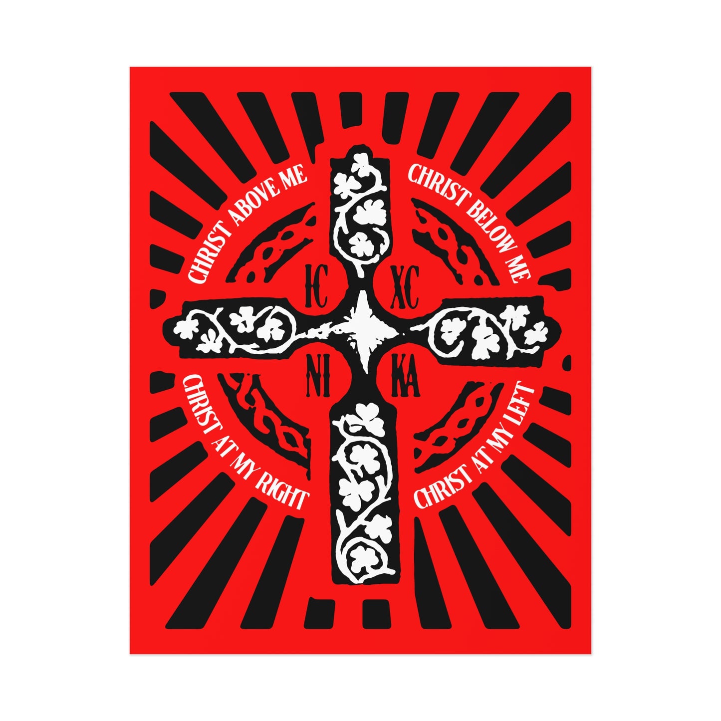 Red ICXC NIKA Enniskillen Celtic Cross | Lorica of St. Patrick | Shield Prayer | Orthodox Christian Art Poster
