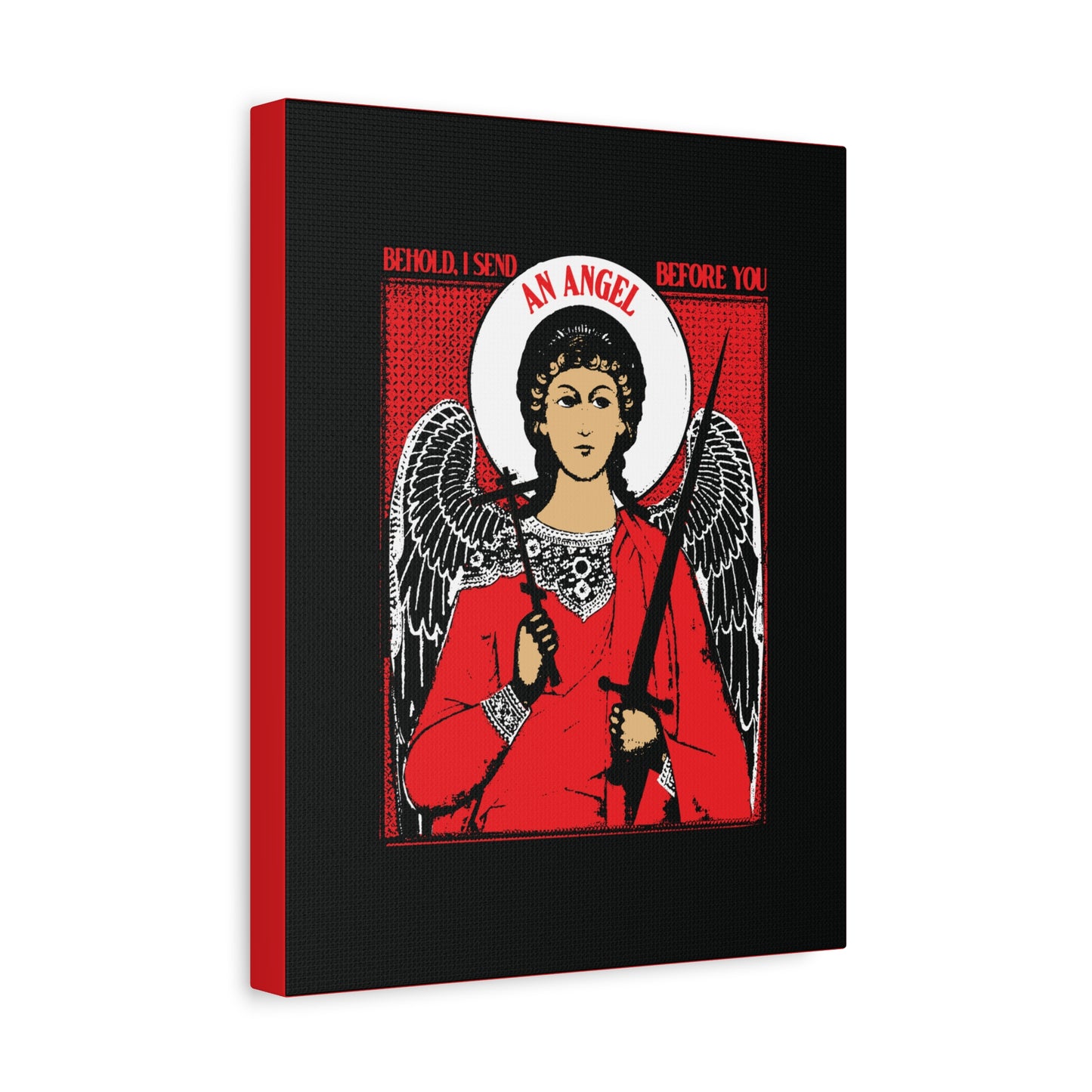 Behold I Send an Angel Before You (Ex 23:20) | Guardian Angel With Cross & Sword IconoGraphic | Orthodox Christian Canvas Art