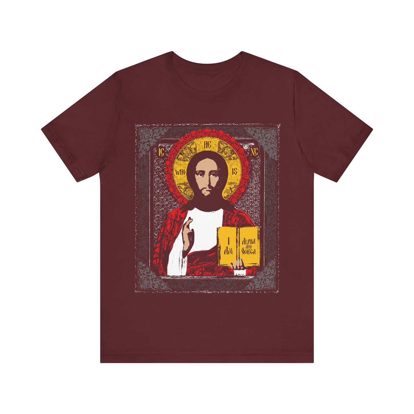 Christ Pantocrator Icono-Graphic | He-Who-Is | I Am the Alpha and Omega | Ancient Icon Graphic Design | Orthodox Christian Cotton T-Shirt