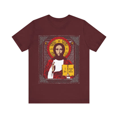 Christ Pantocrator Icono-Graphic | He-Who-Is | I Am the Alpha and Omega | Ancient Icon Graphic Design | Orthodox Christian Cotton T-Shirt