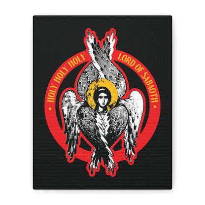 Holy Holy Holy, Lord of Sabaoth | Orthodox Seraphim Angel IconoGraphic features a six-winged angel with halo and human face from Isaiah 6, surrounded by “Holy Holy Holy Lord of hosts.” Unique Christian wall art.
