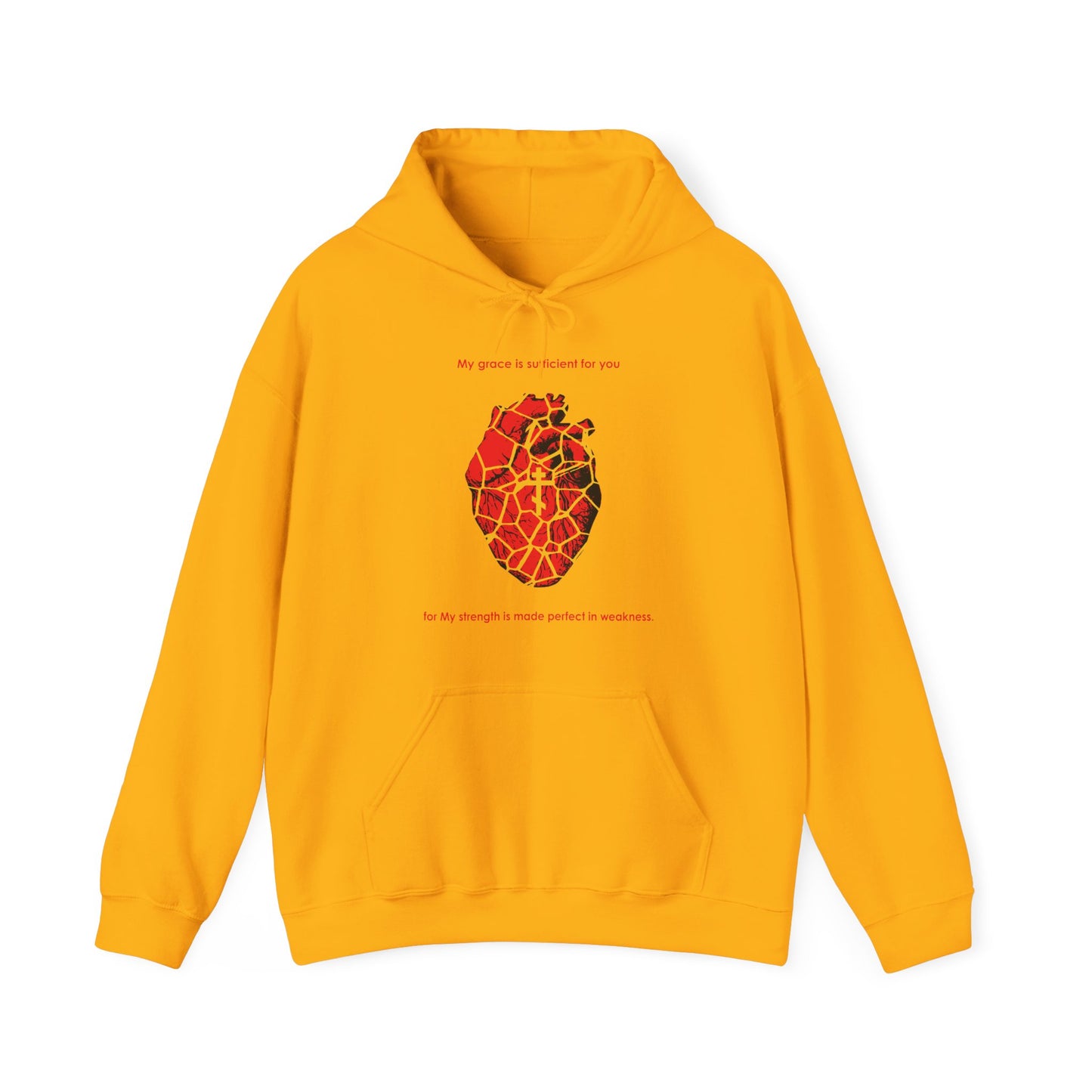 My Strength is Made Perfect in Weakness (2 Cor 12:9) | Kintsugi Style Golden Broken Heart | Orthodox Cross | Orthodox Christian Hoodie