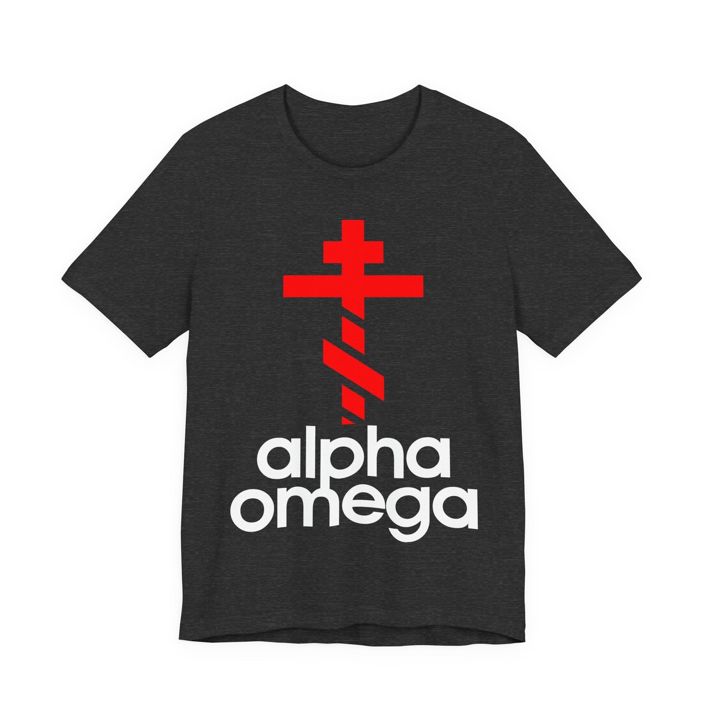 Alpha & Omega Red Cross | Red Adidas Logo Mashup | Modern Graphic Design | Orthodox Christian Unisex Cotton T-Shirt