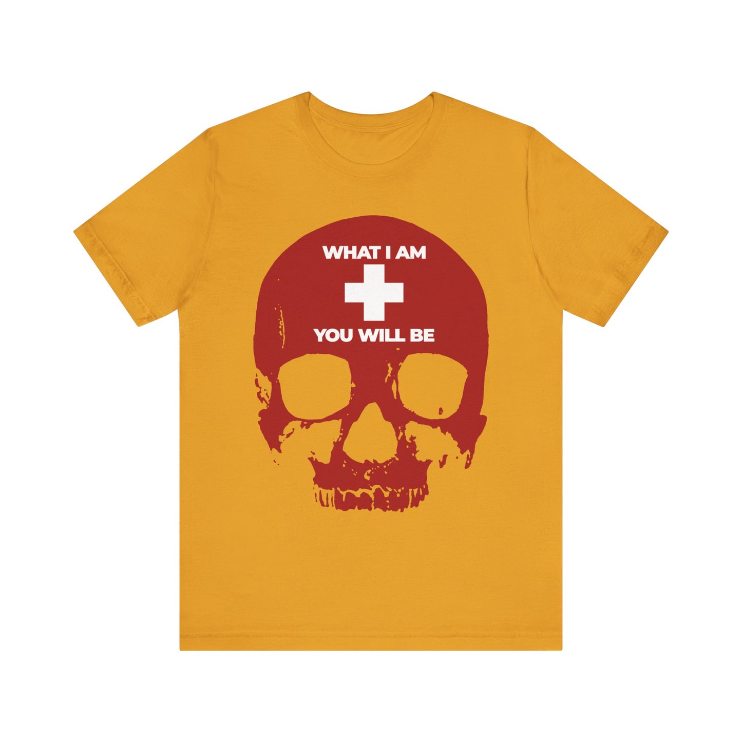 What I Am You Will Be White Cross on Red Skull | Remember You Will Die | Memento Mori | Orthodox Christian Lightweight Cotton Unisex Tee