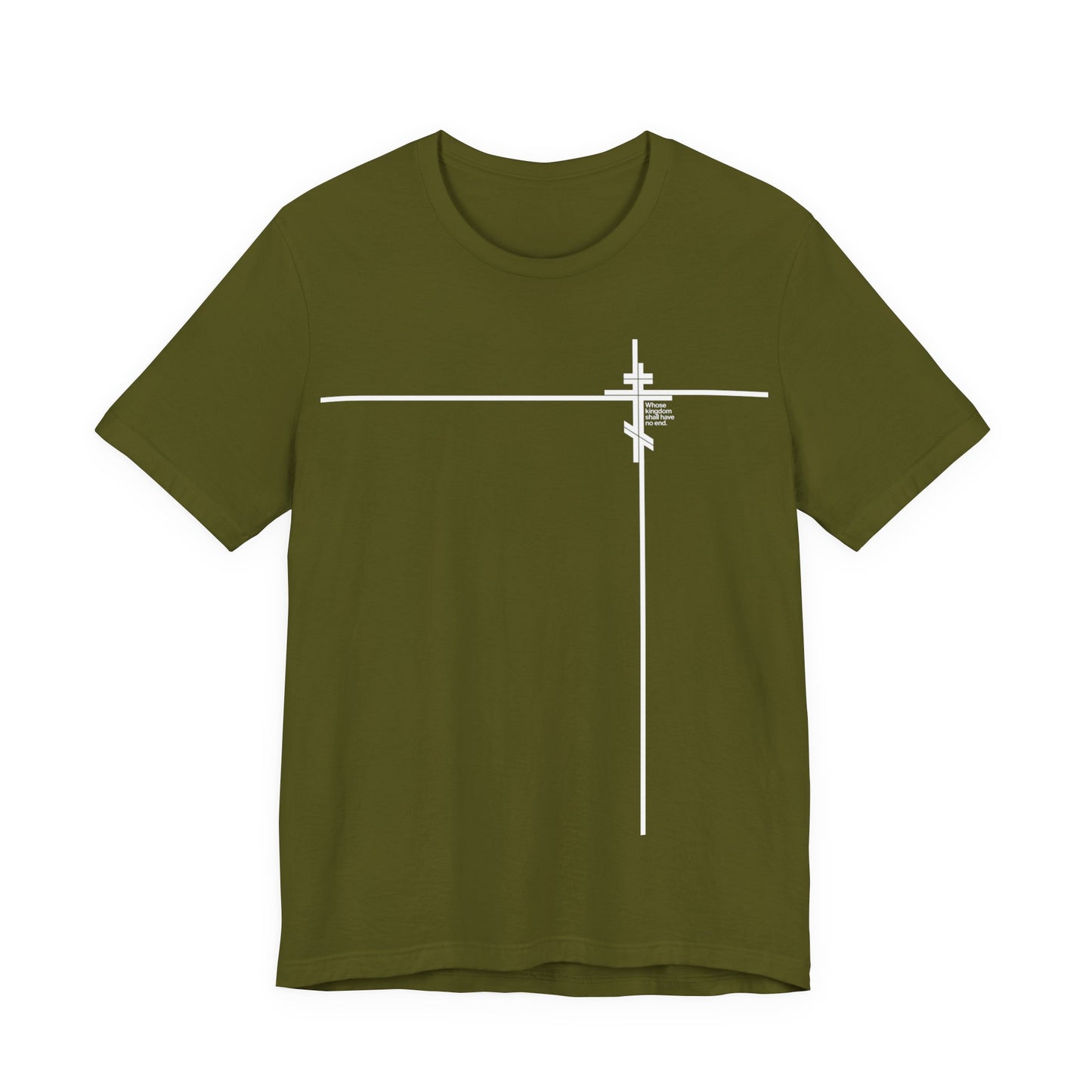 Whose Kingdom Shall Have No End (Small Design) | Luke 1:32-33 | Orthodox Cross | Minimalist Logo Style | Orthodox Christian Unisex Cotton Tee