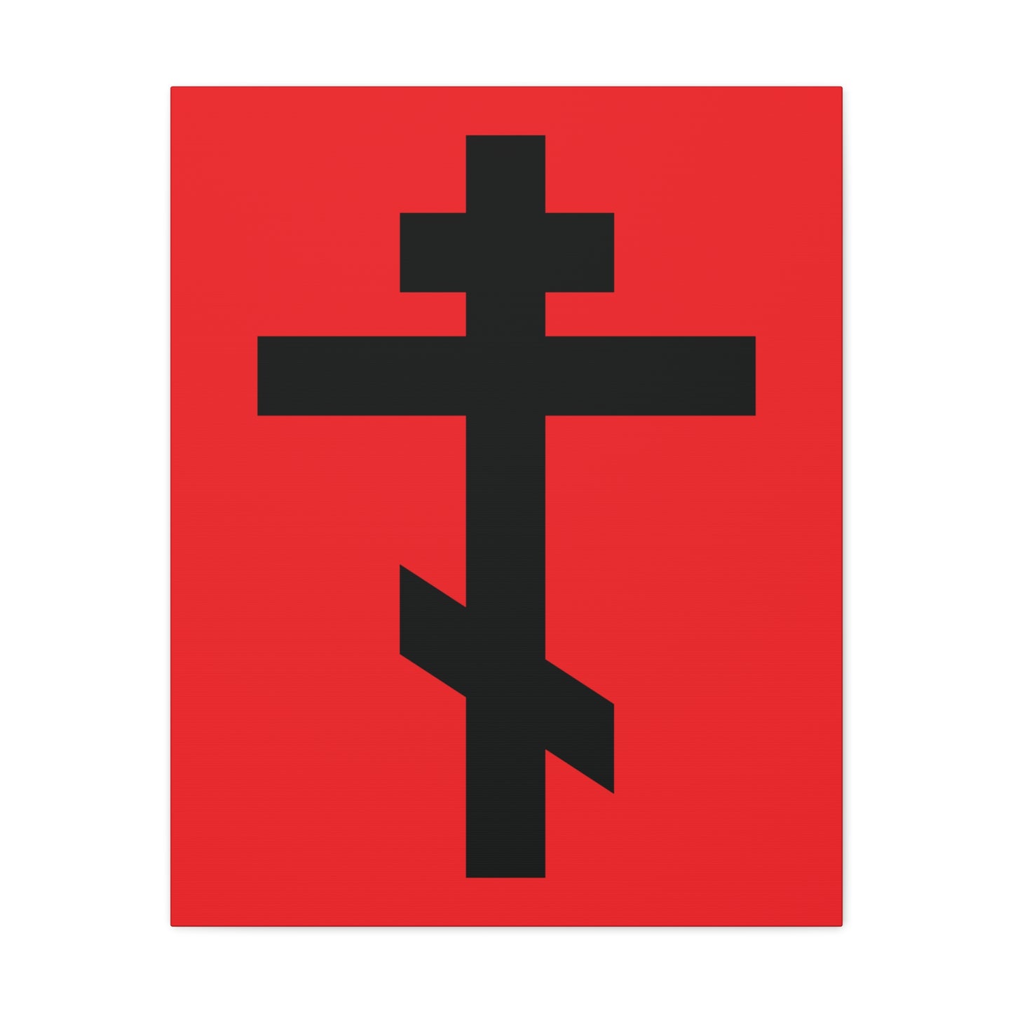 The "Black Orthodox Cross Red Background" canvas features Gal 6:14: "May I never boast, except in the cross of our Lord Jesus Christ," as striking Orthodox art.