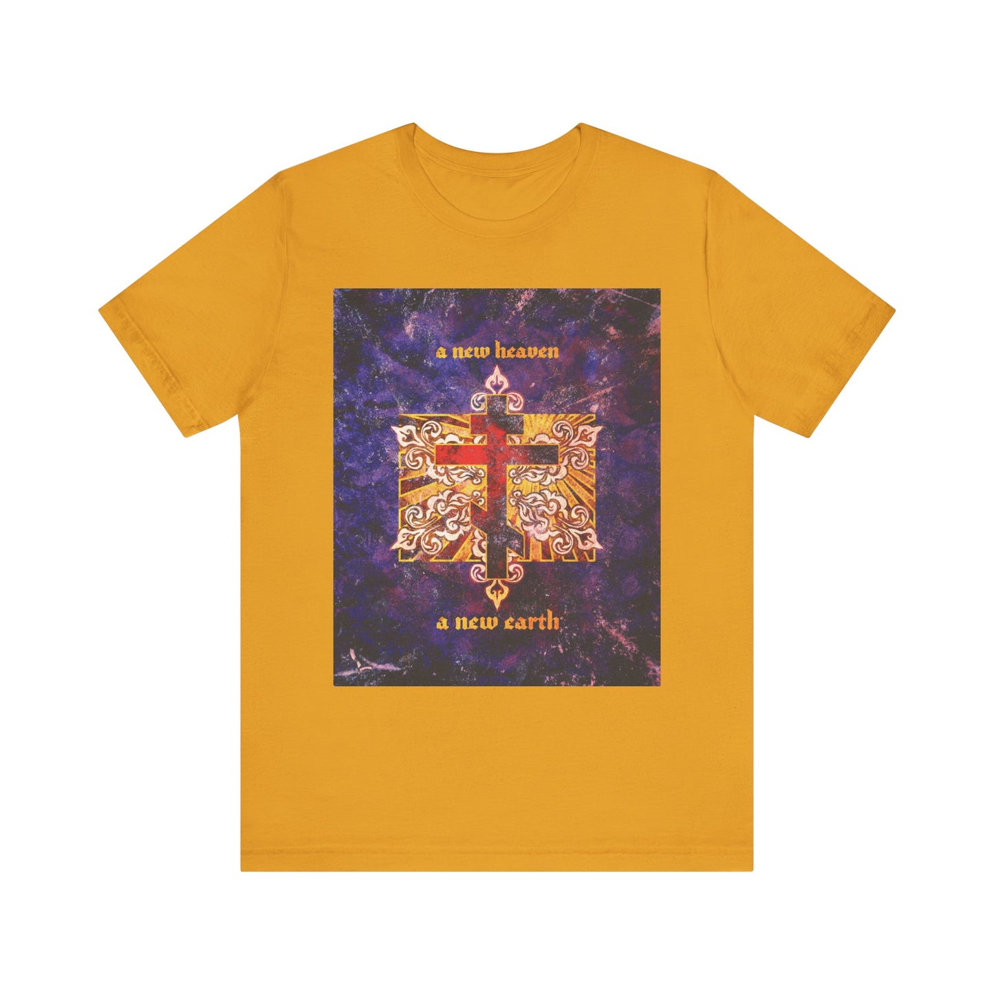 A New Heaven/A New Earth | Red Orthodox Cross on Textured Ornate Background | Apocalyptic | Orthodox Lightweight Cotton Unisex Tee