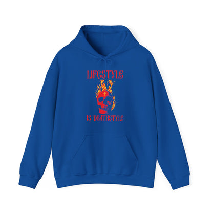 Lifestyle is Deathstyle | Burning Red Skull with Orthodox Cross | How You Live is How You Die | Orthodox Christian Hoodie / Hooded Sweatshirt