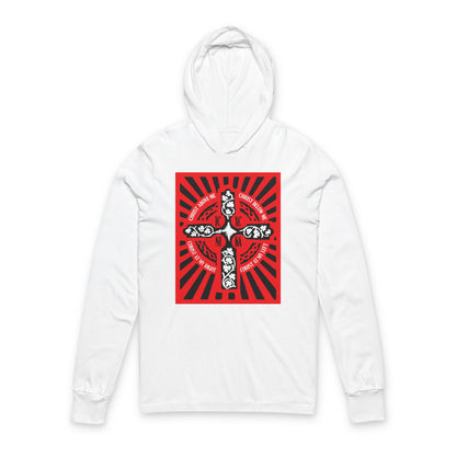 Red ICXC NIKA Enniskillen Celtic Cross | Lorica of St. Patrick | Shield Prayer | Orthodox Christian Long Sleeve Hooded Shirt