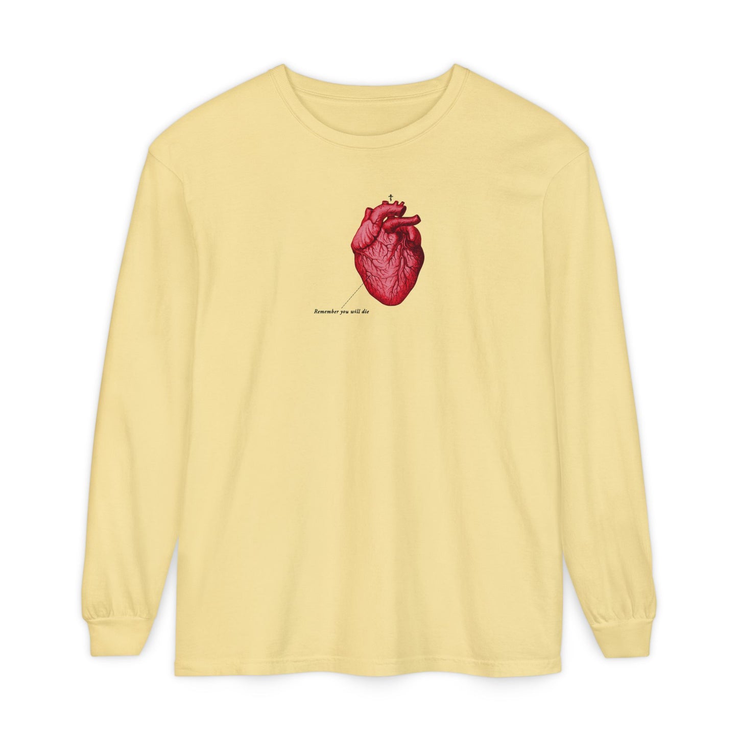 Remember You Will Die Retro Medical Textbook Heart Design | Orthodox Christian Long Sleeve Shirt