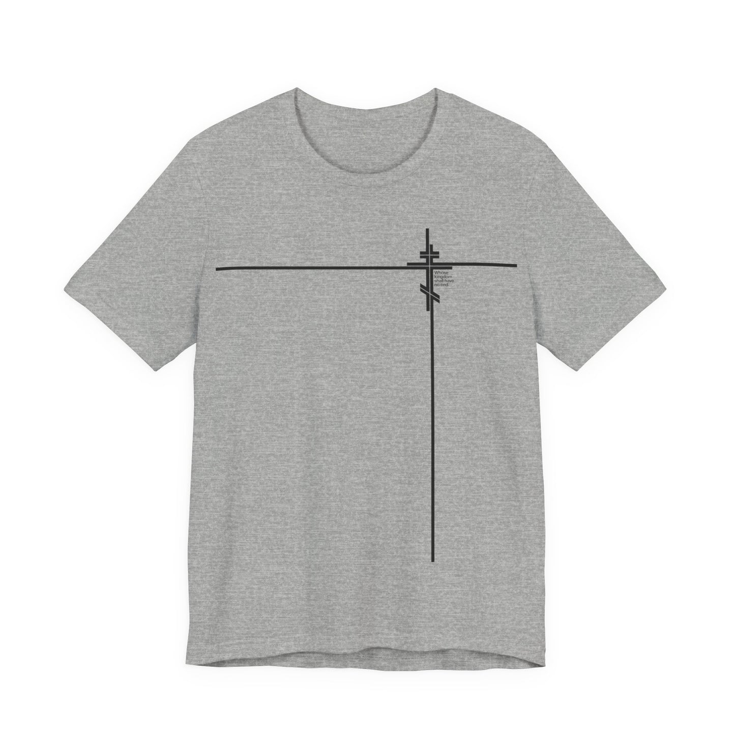Whose Kingdom Shall Have No End (Small Design) | Luke 1:32-33 | Orthodox Cross | Minimalist Logo Style | Orthodox Christian Unisex Cotton Tee