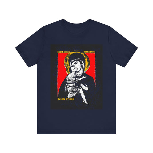 Beyond Compare More Glorious Than the Seraphim | Vladimir Theotokos Iconographic | Orthodox Christian T-Shirt