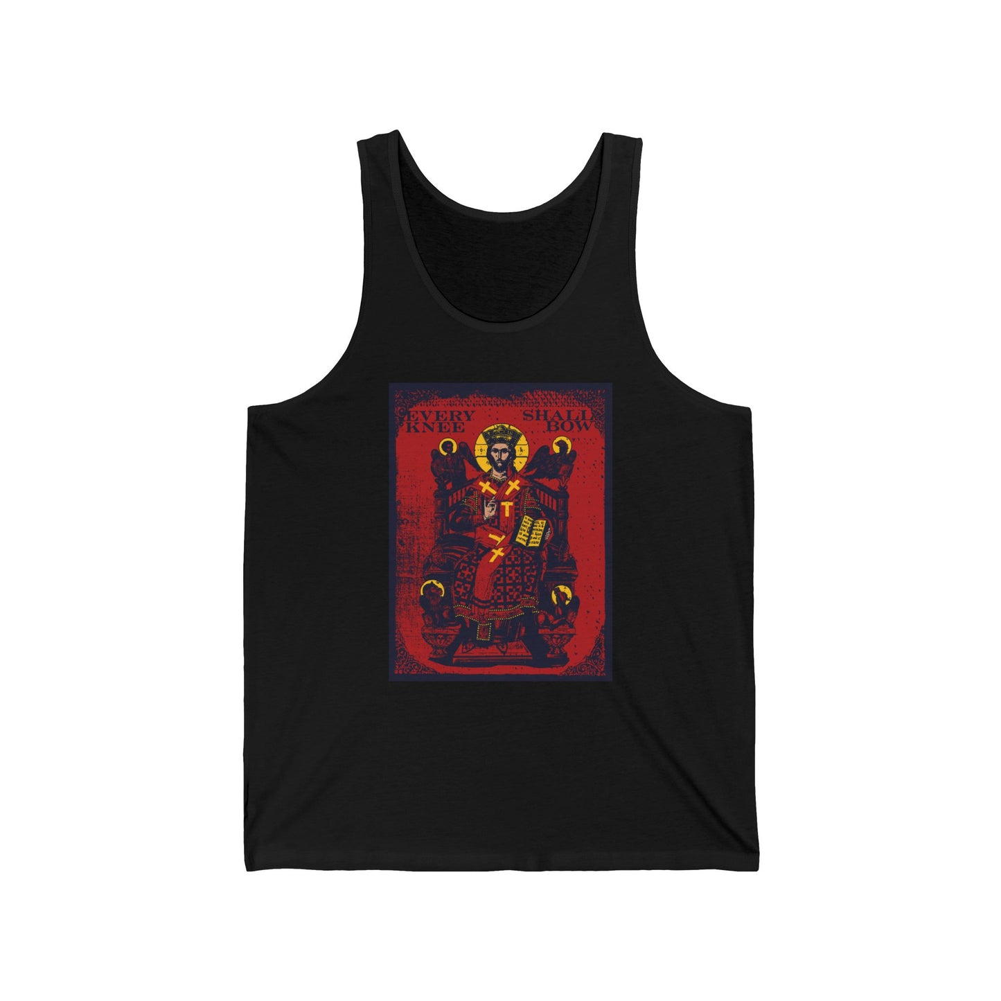 Every Knee Shall Bow (Phil 2:8-11, Isaiah 45:23) | Christ Enthroned IconoGraphic | 4 Living Creatures (Ezekiel's Chariot) | Orthodox Tank Top