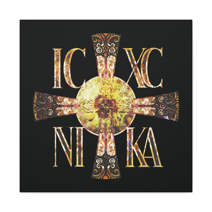 ICXC NIKA Celtic Style Equal Armed Cross | Bright Solar Texture | Orthodox Christian Canvas Art