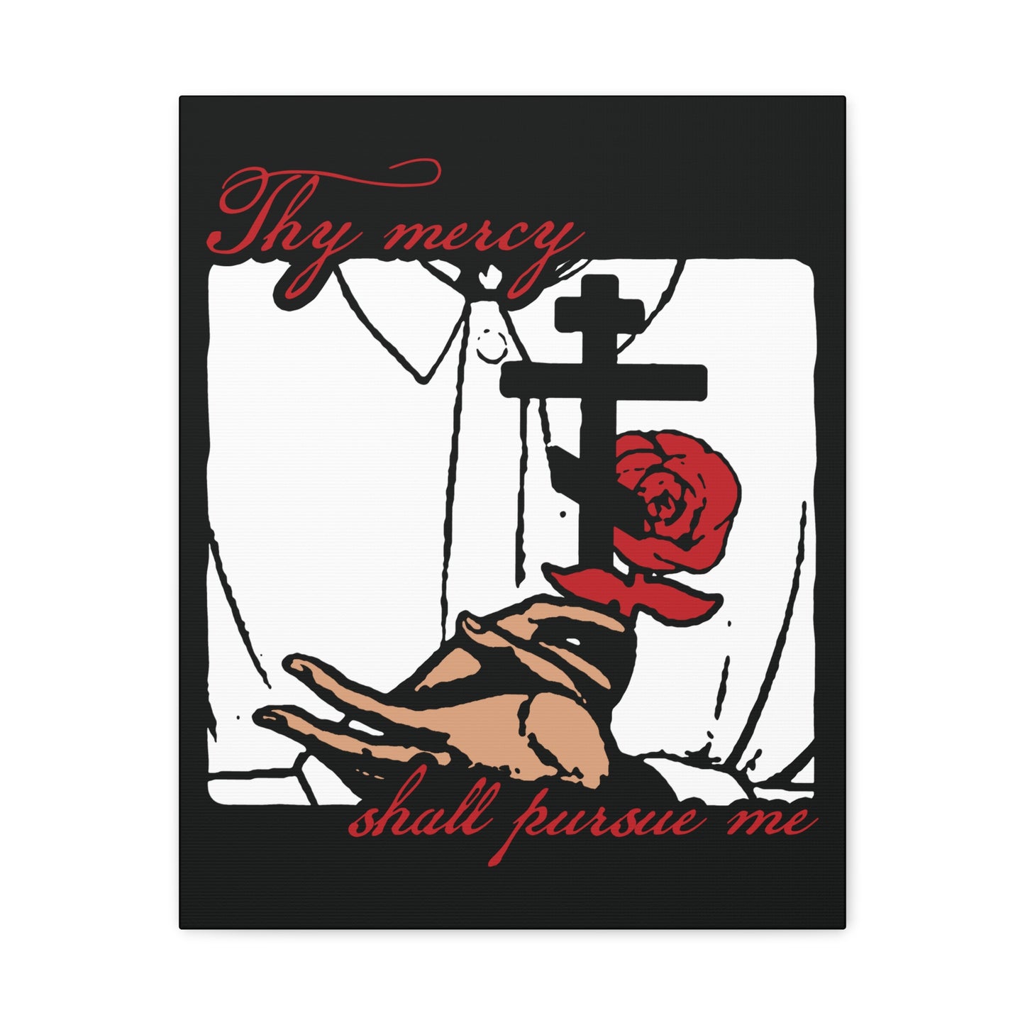 Thy Mercy Shall Pursue Me - Psalm 22 (23) | Orthodox Martyr's Cross and Rose Icono-Graphic Style | Christian Canvas Art