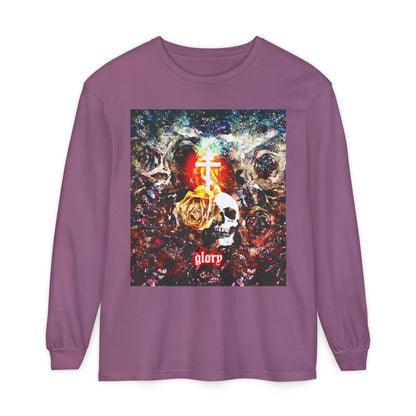 Now the Son of Man is Glorified (John 13:31) | Skull and Floral Glowing Cross Design | Orthodox Christian Long Sleeve Shirt