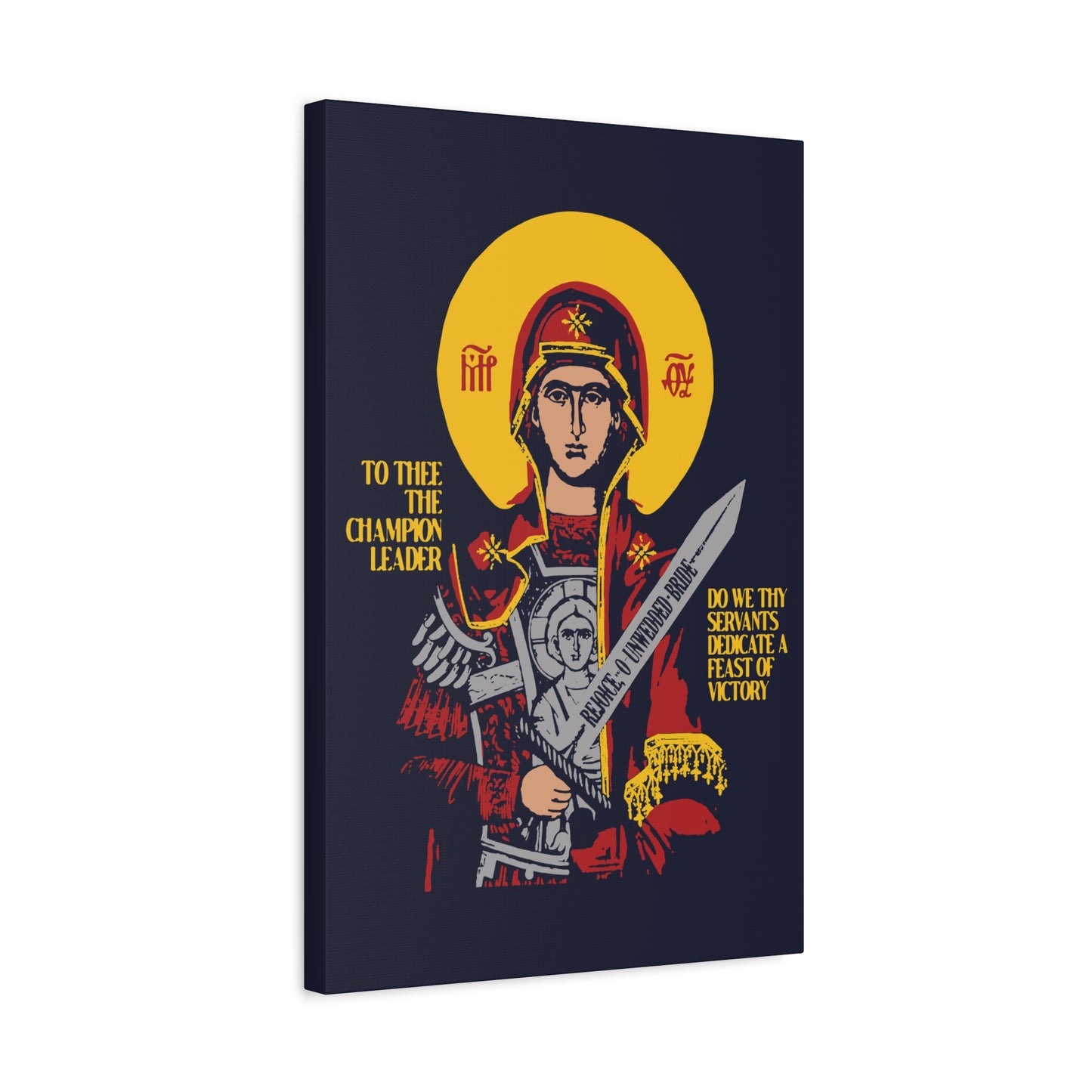 To Thee the Champion Leader | Mother of God | Theotokos with Sword IconoGraphic | Orthodox Christian Canvas Art
