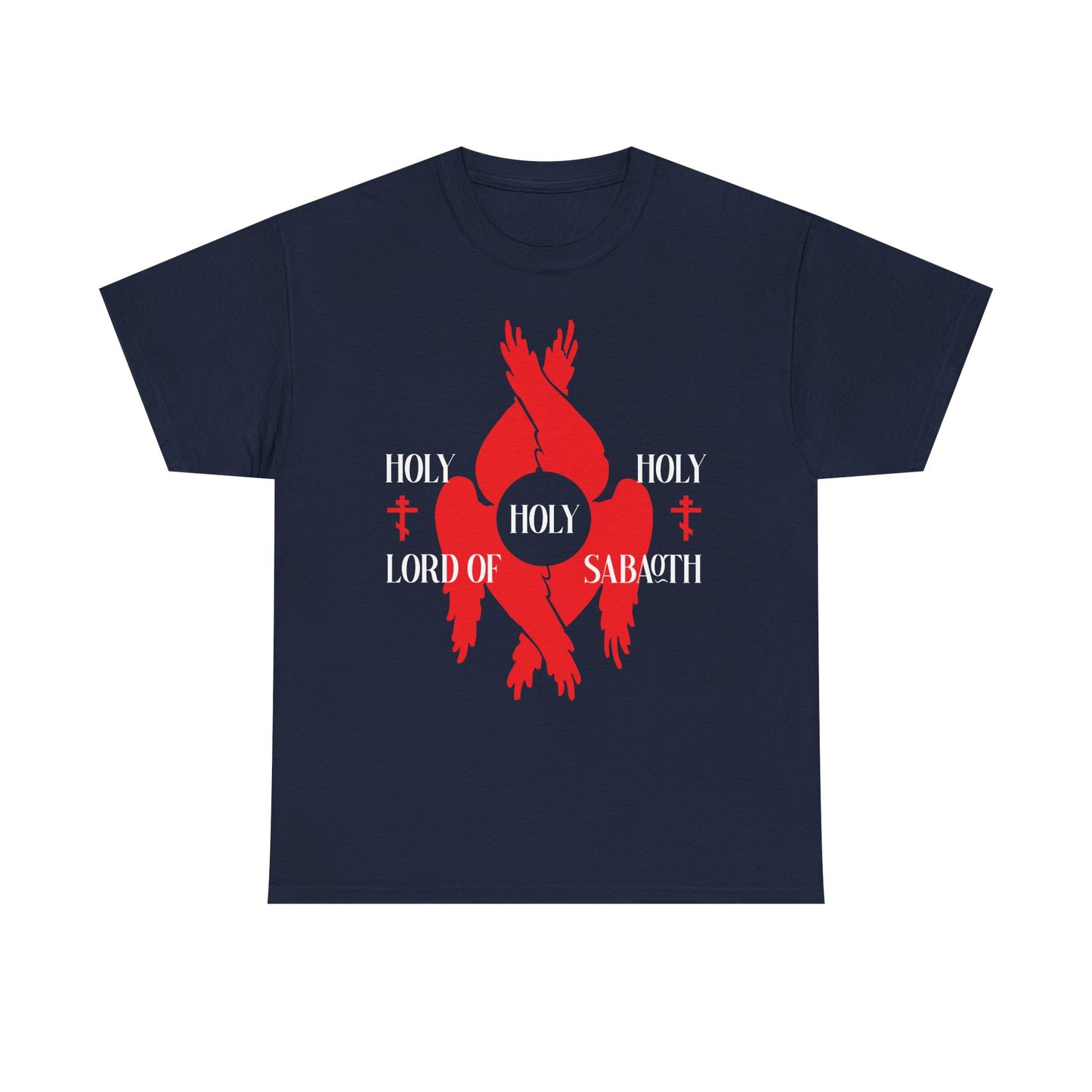 Holy Holy Holy Lord of Sabaoth Red Seraphim Wings Orthodox Crosses | Isaiah 6:3 | Divine Council | Midweight Cotton Orthodox Unisex Tee