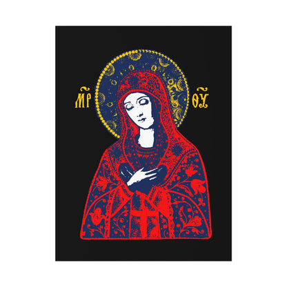 Joy of All Joys Tenderness Theotokos Iconographic Based on Traditional Orthodox Iconography | Bright Red Design | Orthodox Christian Art Poster