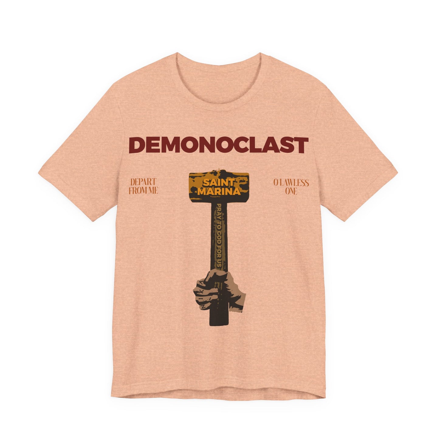 Demonoclast | St. Marina's Hammer | NIKA Fist | Christ Conquers | Demon Smasher | Unseen Warfare | Christian Martyrdom | Orthodox Cotton T-Shirt